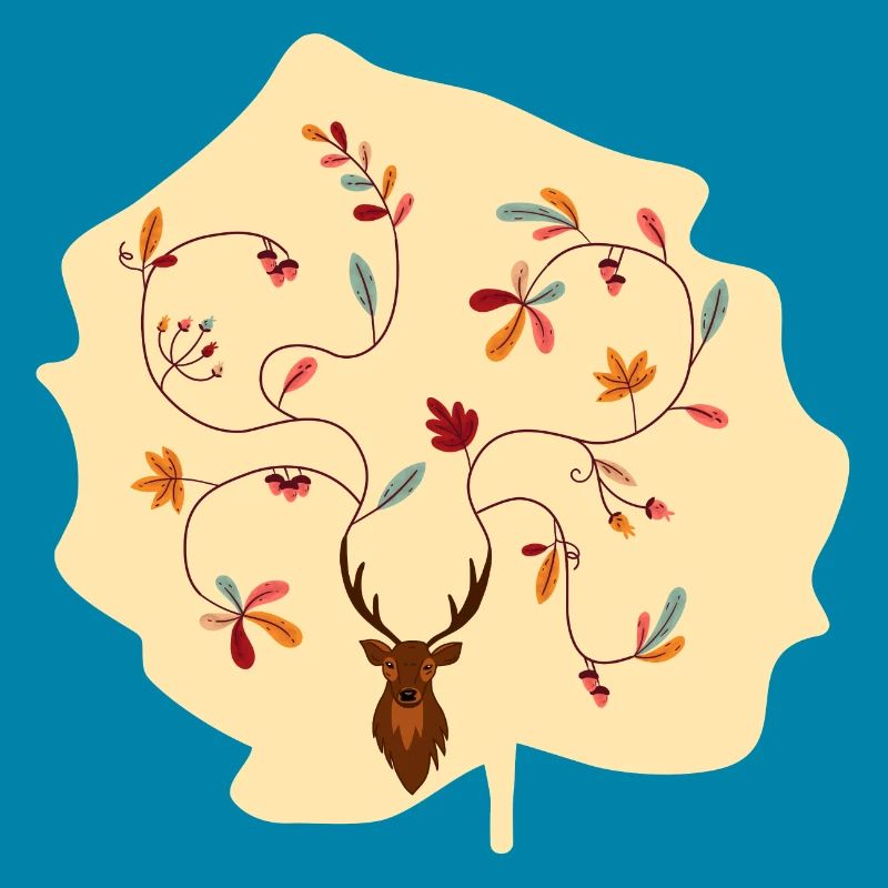 Hirsch im Herbst Geschenk Idee Geweih mit Blättern