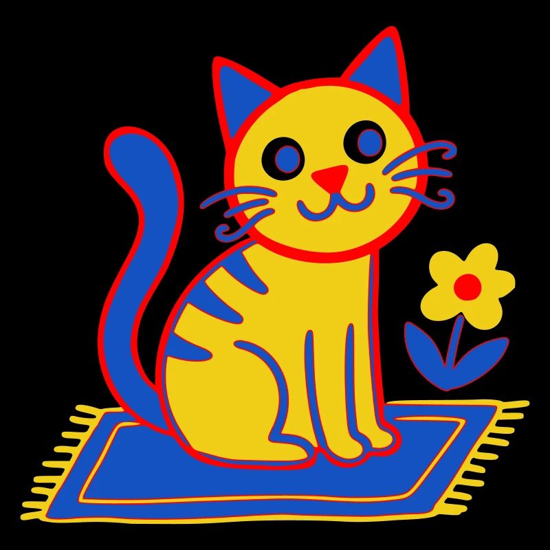 Bunte Katze auf Teppich in einer Blütenwiese