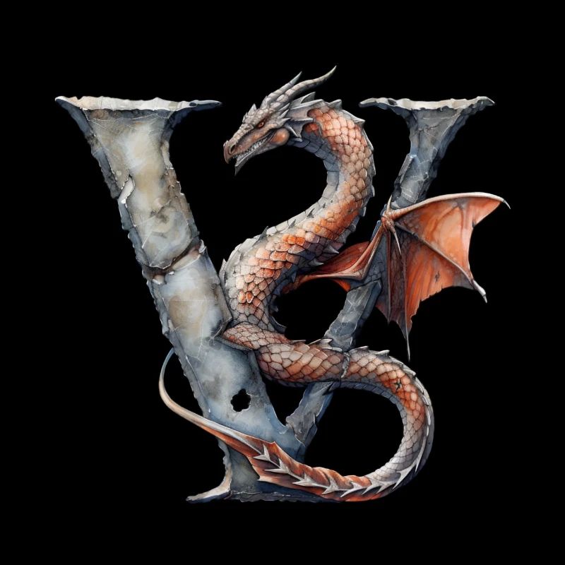 Lettre « V » en forme de dragon.