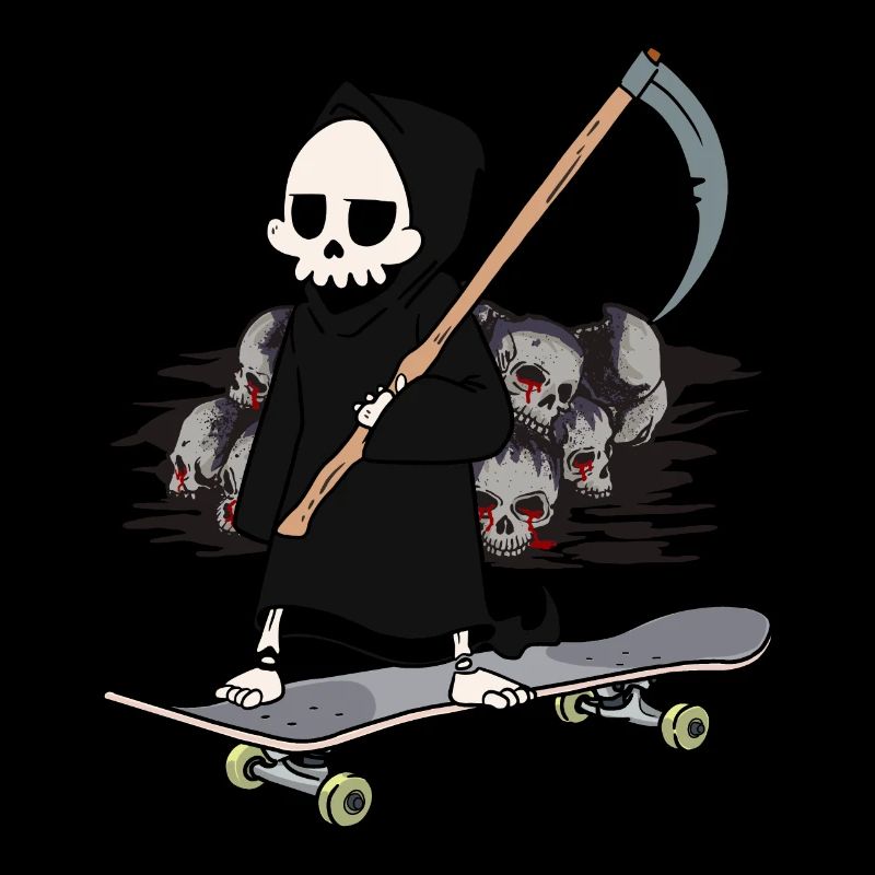 Skateboard Sensenmann Feierabend Ende Horror Tod