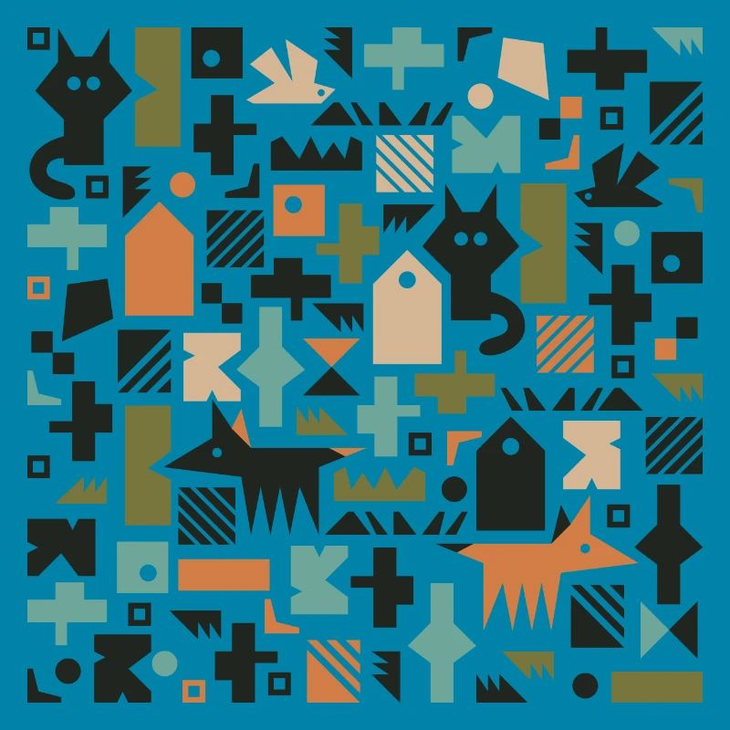 Cat fox bird pattern l multicolour