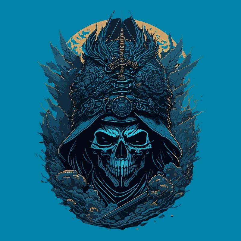 Blue Samurai Skeleton Skull - Blue Samurai Skull
