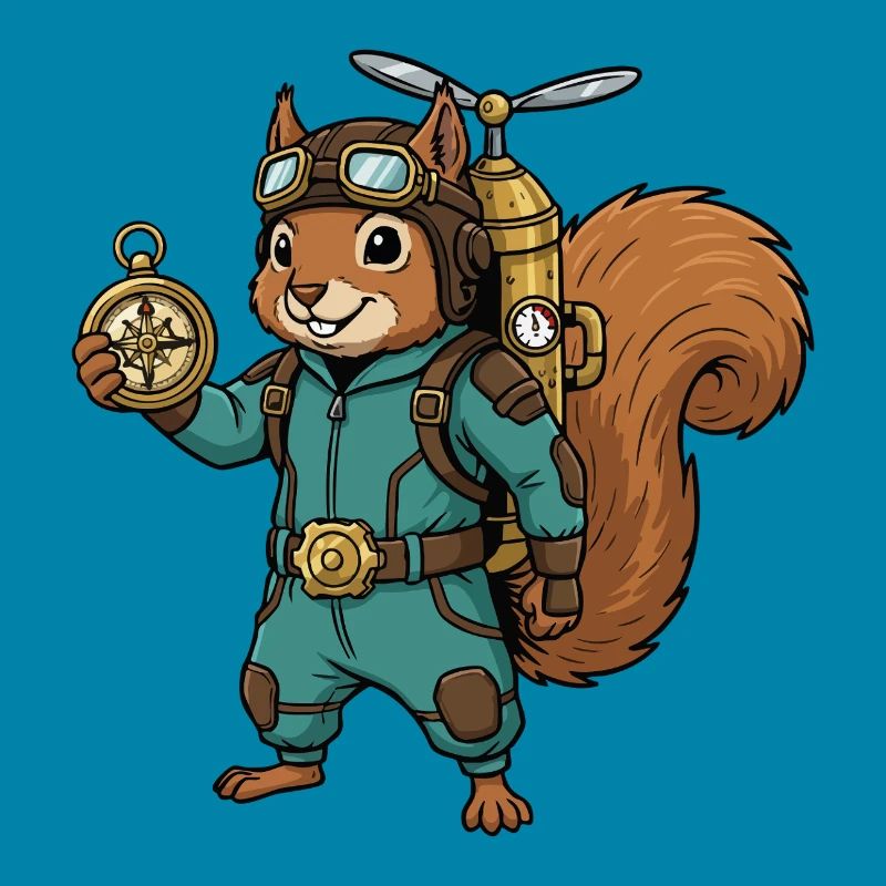 Squirrel Steampunk Aviator Jetpack Compass