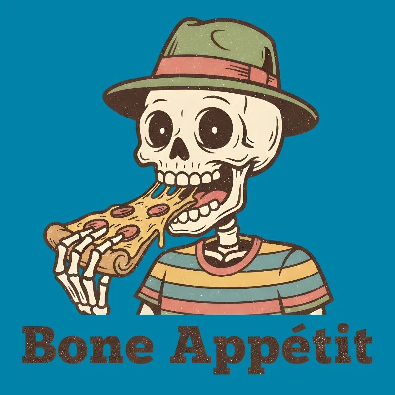 Bone Appétit Skeleton Eats Pizza