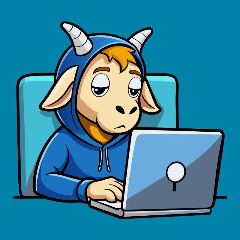 Une mignonne chèvre hacker dort dans un sweat à capuche devant le PC