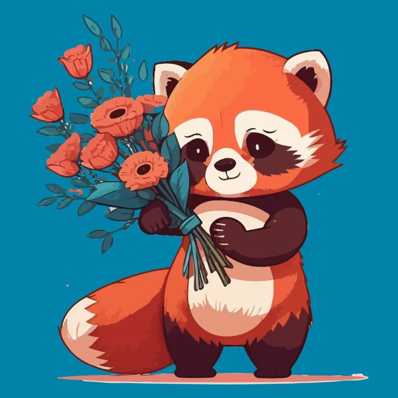 roter Panda mit Blumen