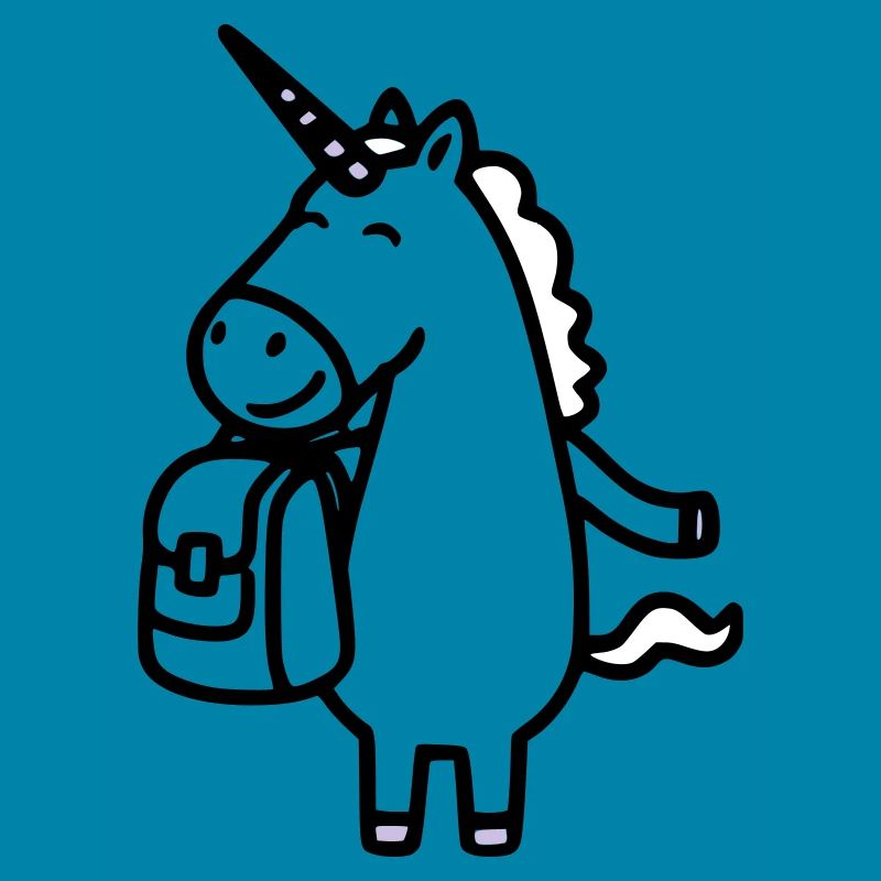 Licorne joyeuse pour l’inscription à l’école avec cartable