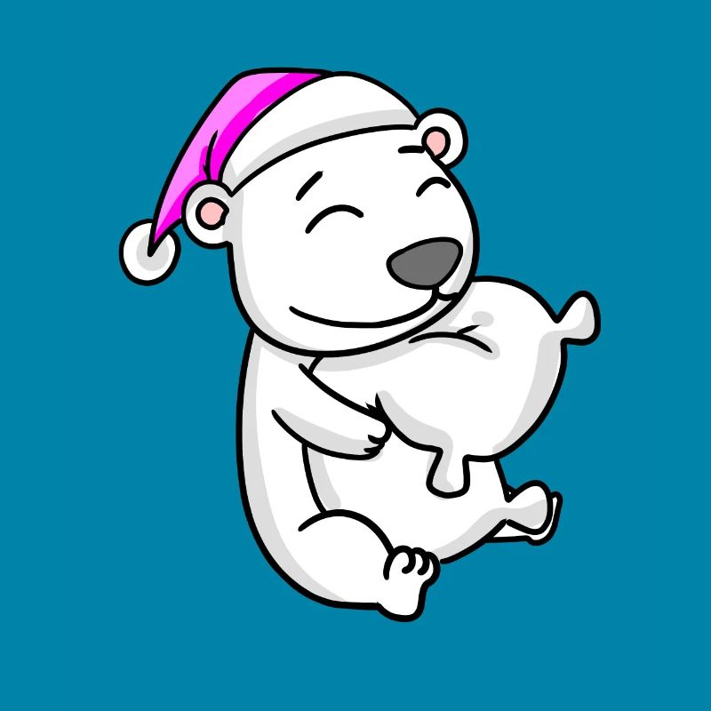 Polar bear with pillow and sleeping cap