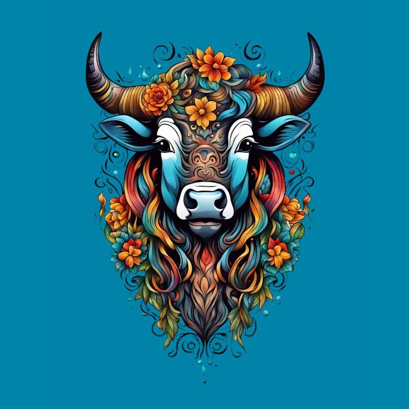 Bison couvert de fleurs dans un éclat de couleurs