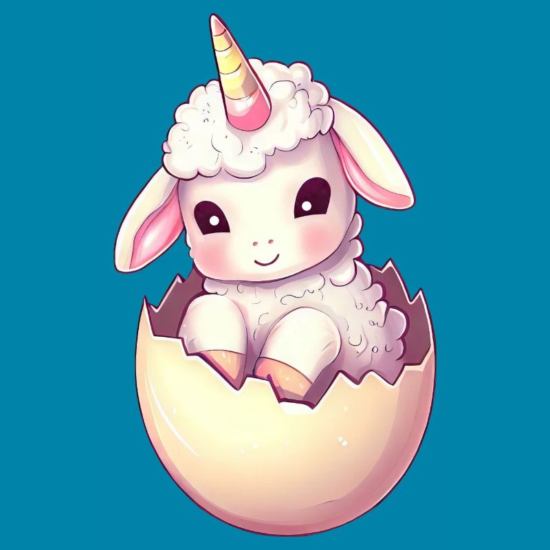 Sheep with unicorn in eggshell Imaginative