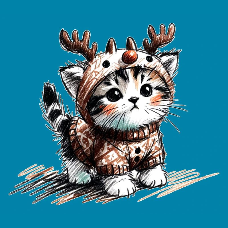 Katze mit Rentiergeweih und Pullover