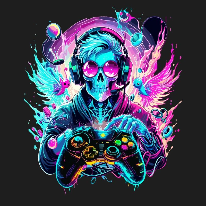 Synthwave Skull Gaming Controller Art