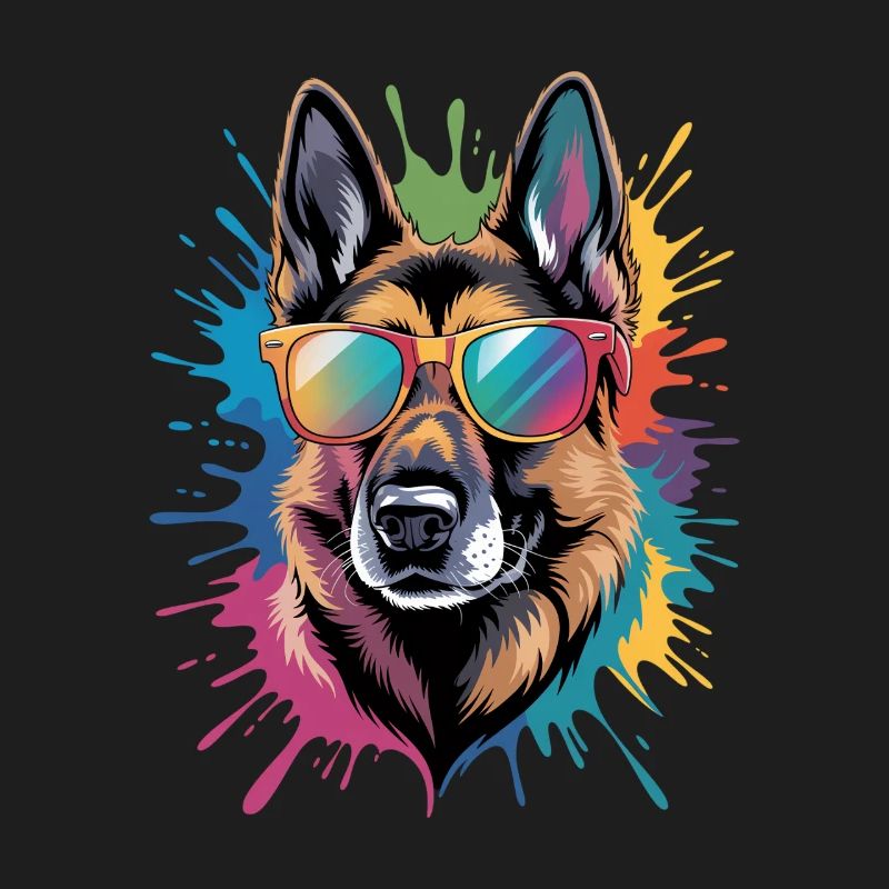 Bunter Deutscher Schäferhund Wasserfarben Spritzer