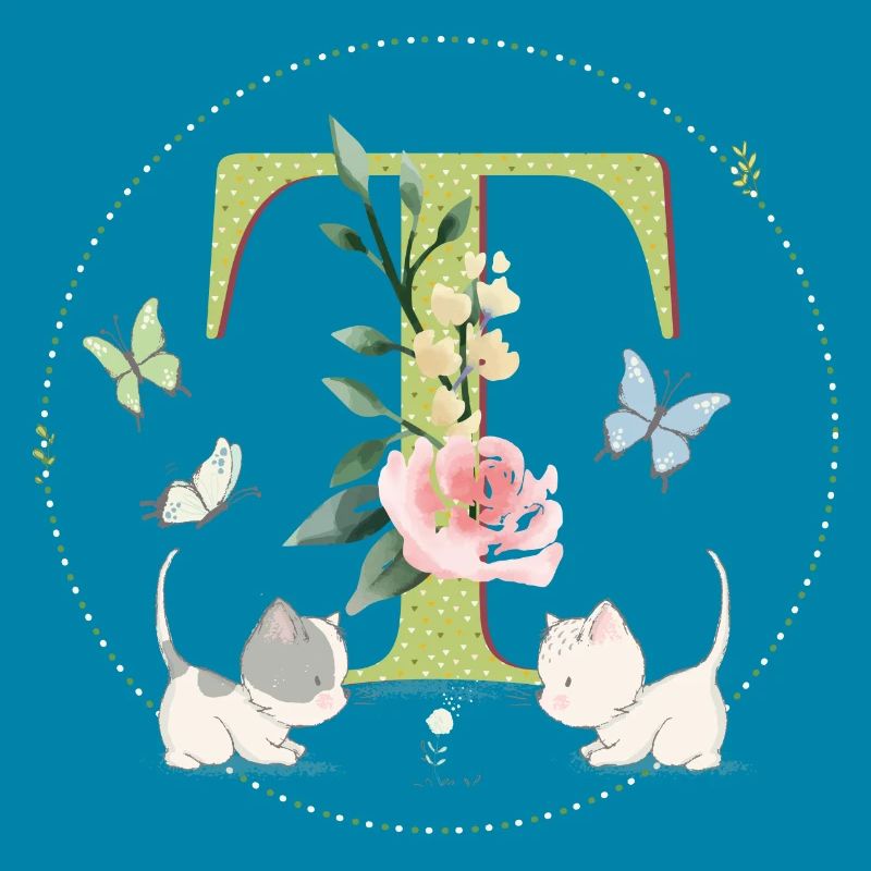 Lettre initiale T avec chat