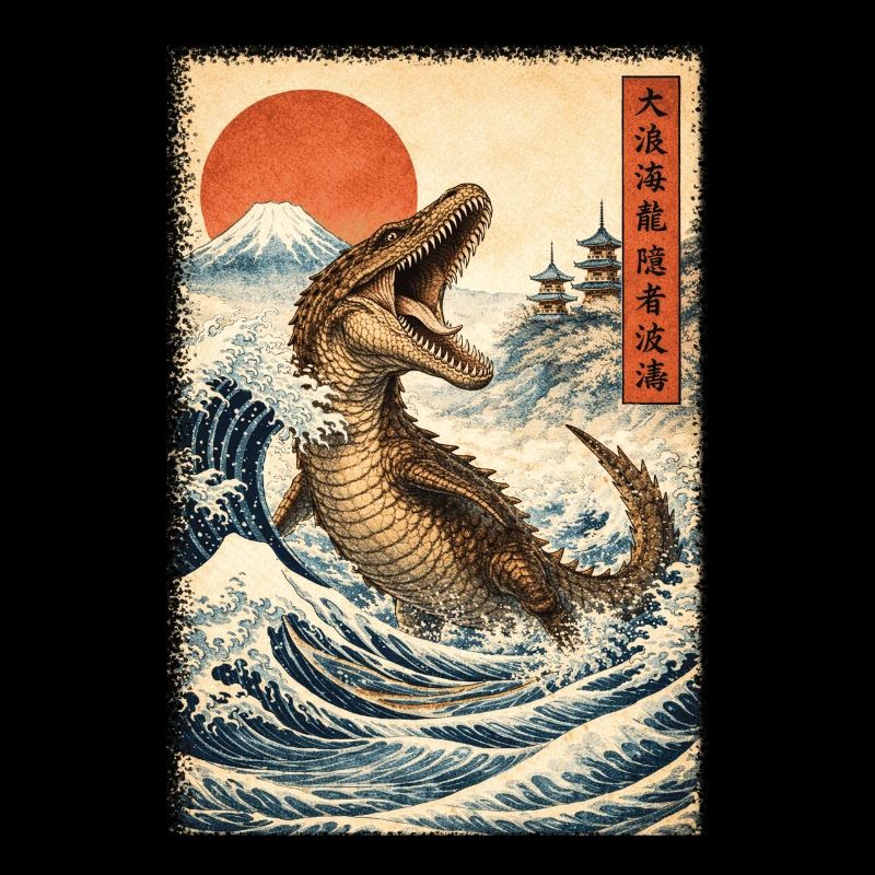 Mosasaurus Dinosaur Lover Japanese Wave