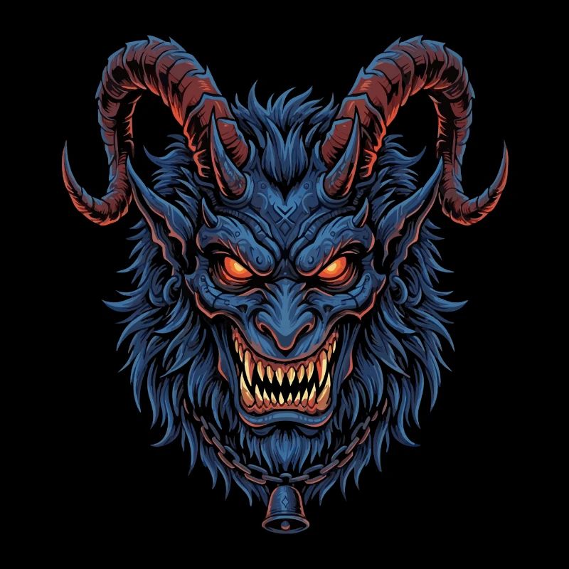 Blauer Dämonenkopf mit Hörnern
