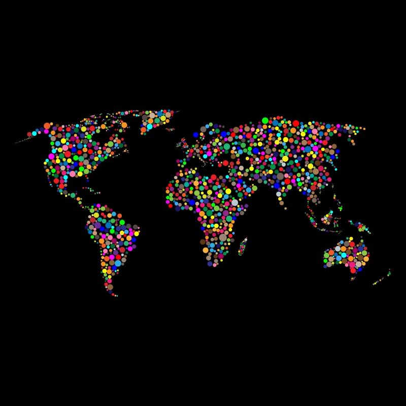 monde arc-en-couleur carte de points