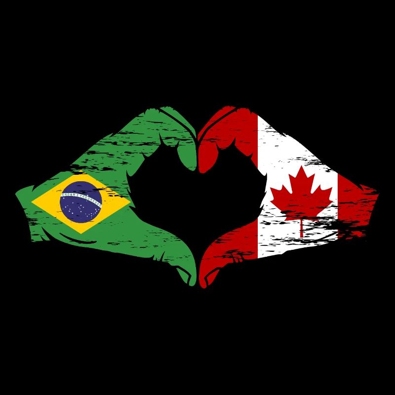 Brésil Canada Drapeau Mains Coeur Utilisé