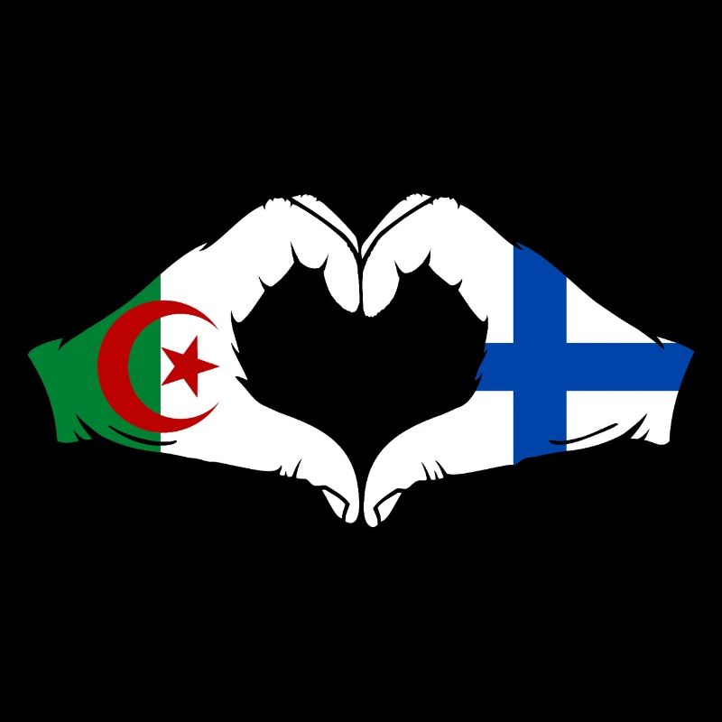 Algérie Finlande Drapeau Mains Coeur Forme