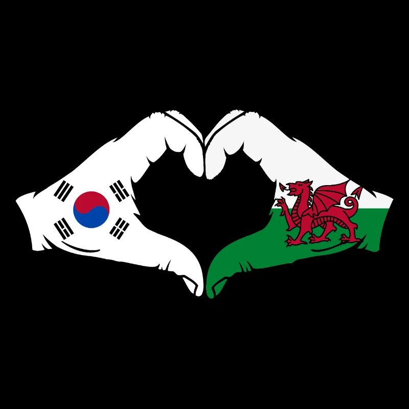 Corée du Sud Pays de Galles Drapeau Mains Coeur Forme