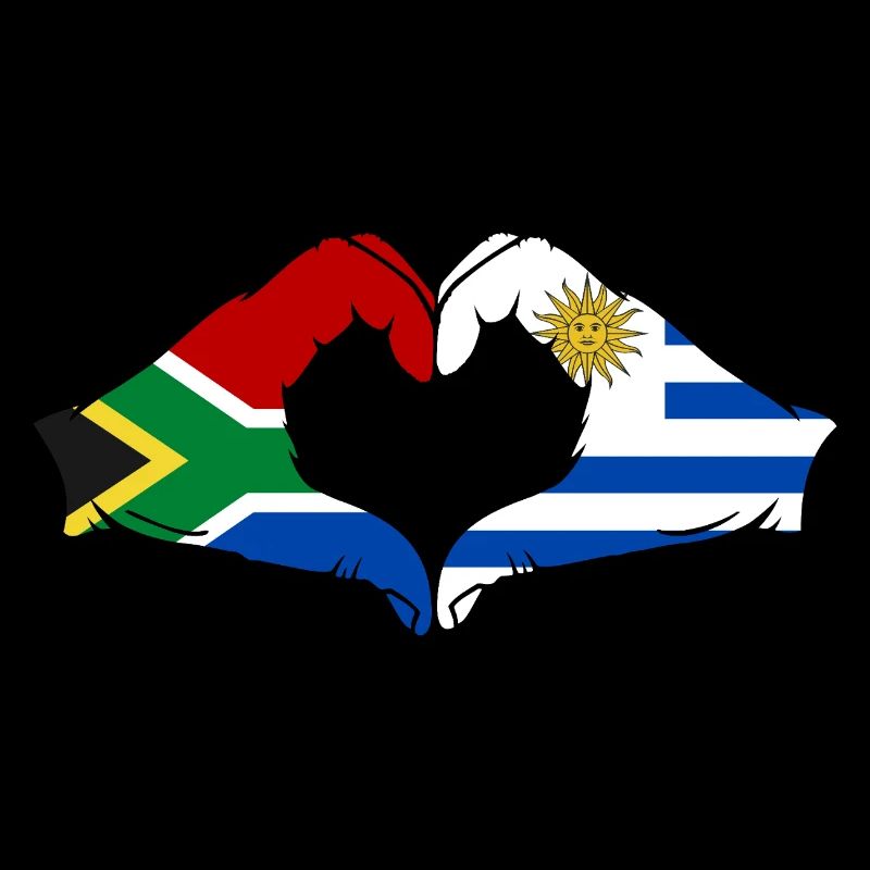 Afrique du Sud Uruguay Drapeau Mains Coeur Forme