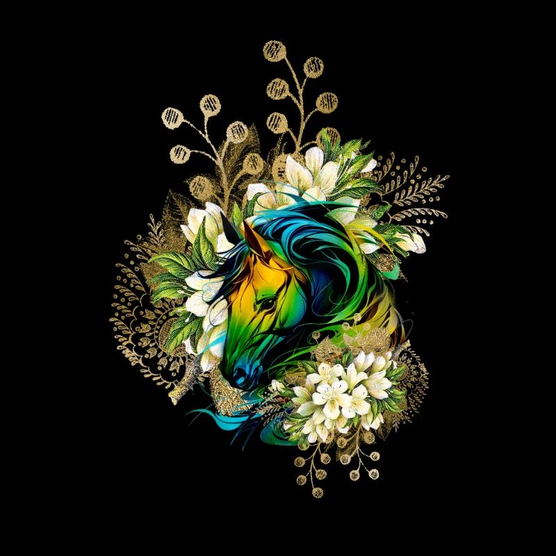 Wunderschönes buntes Pferd mit Blumen,