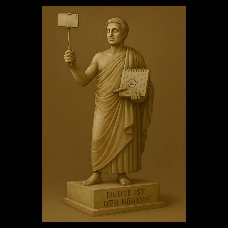 Statue moderne avec smartphone et calendrier
