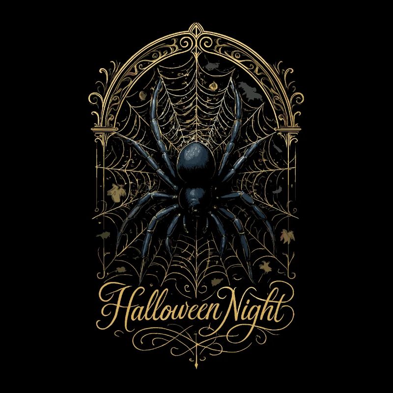 Araignée Halloween Nuit - Arachnide Toile Dorée
