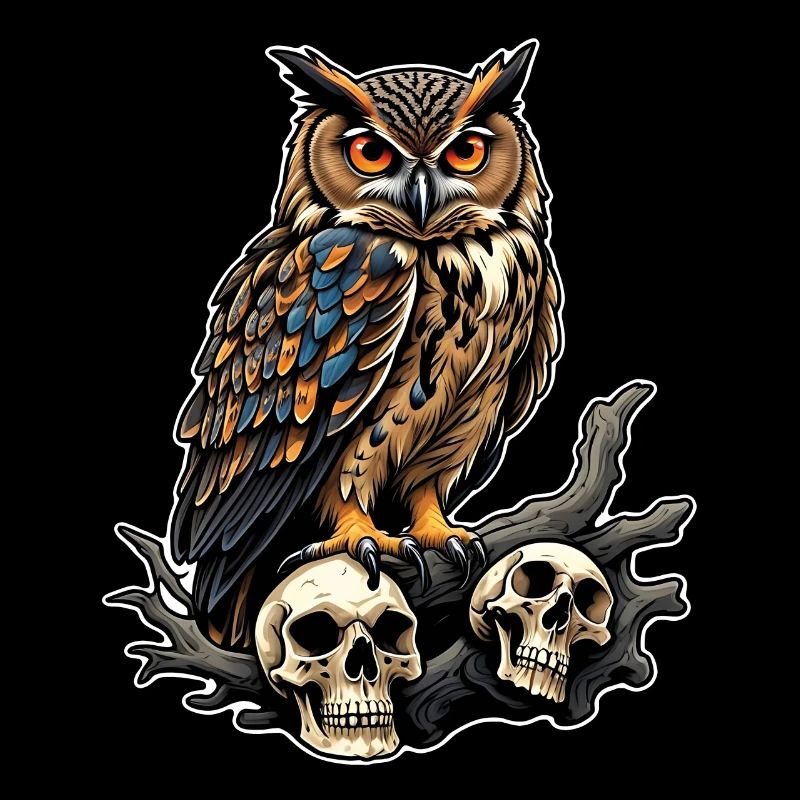 Eule sitzt auf Skulls