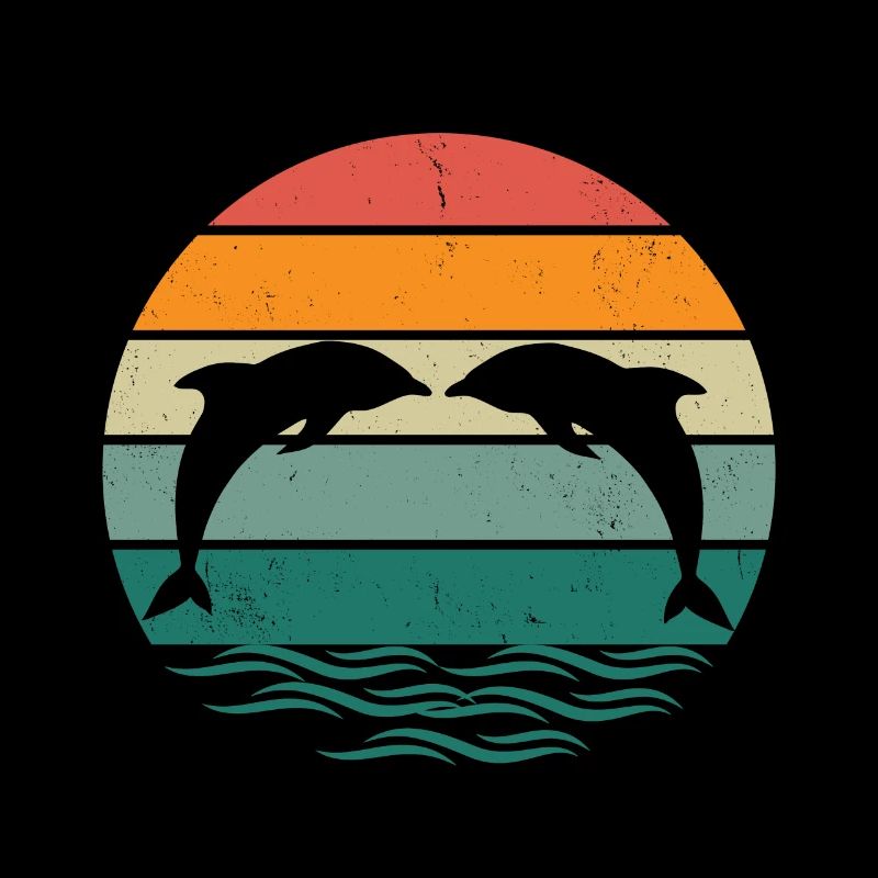 Silhouette dolphins - Retro Sunset Dolphin