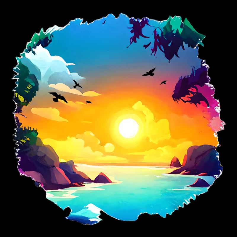 Aquarelle de plage de coucher de soleil d’été