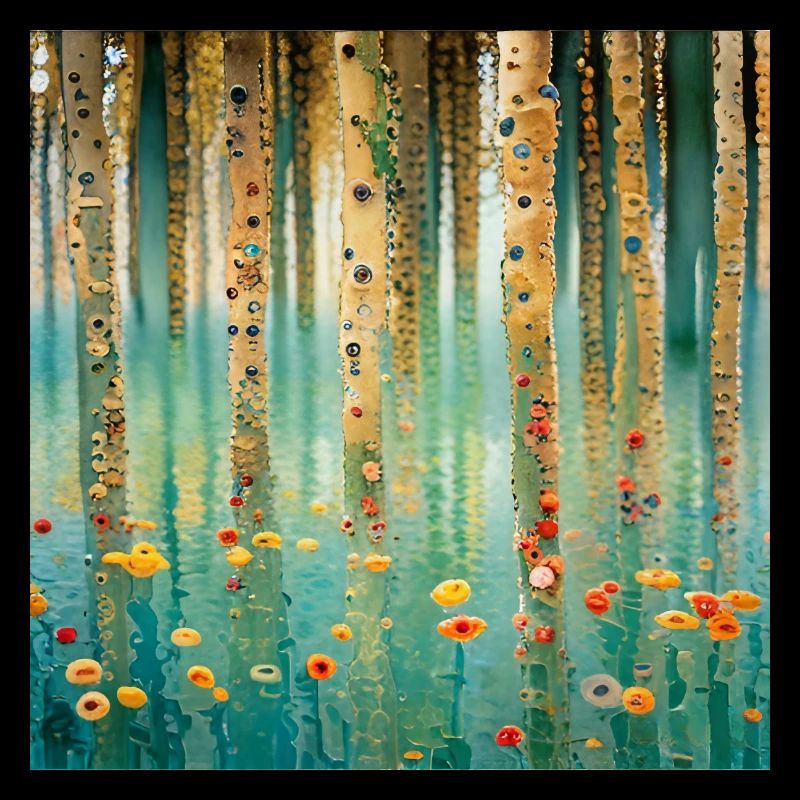 Forêt abstraite de fleurs et reflets