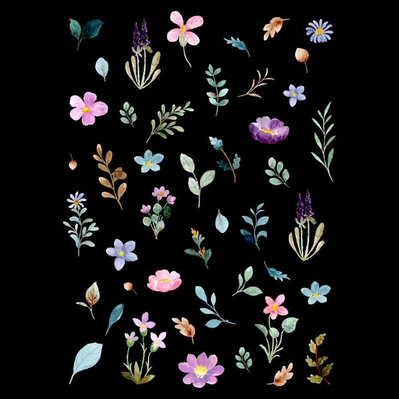 Watercolor Florals on Black