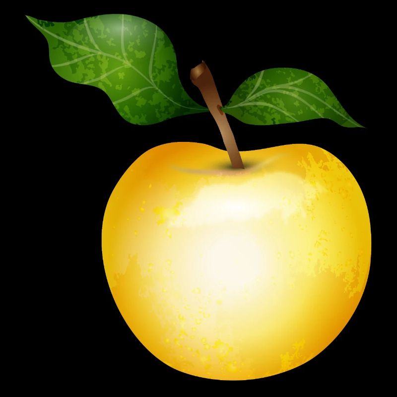 Pomme dorée avec illustration de feuilles vertes