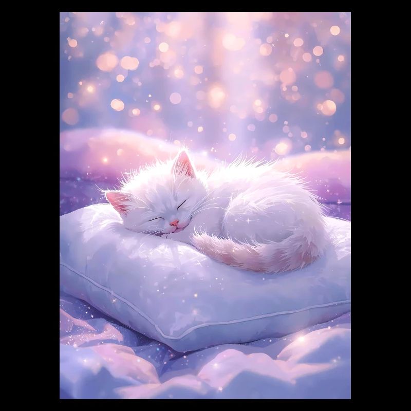 Dreamy Sleeping Cat with Sparkling Background