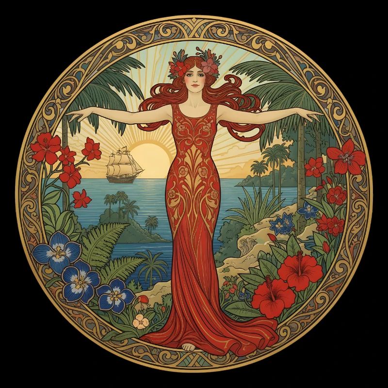 Déesse tropicale au coucher du soleil