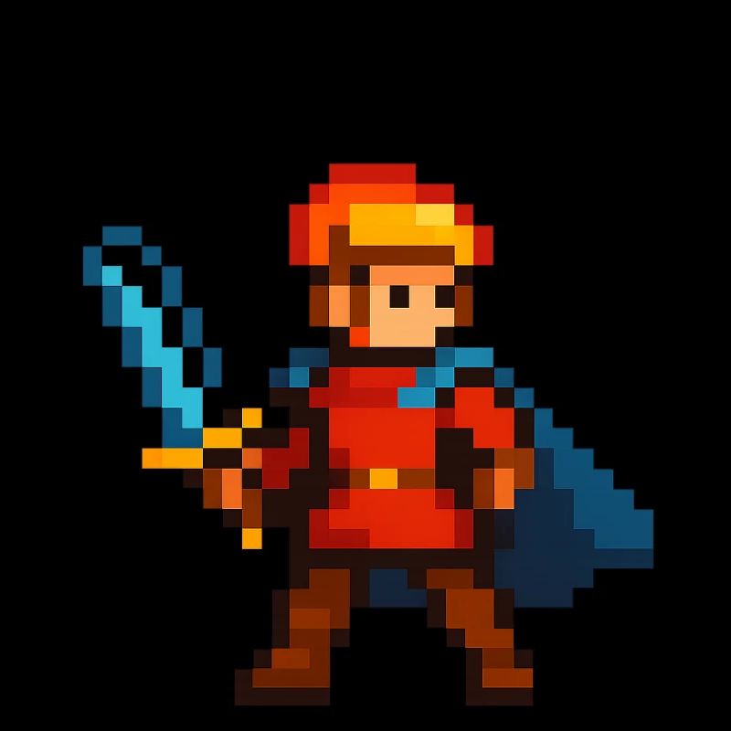 Pixelritter mit Schwert und Cape