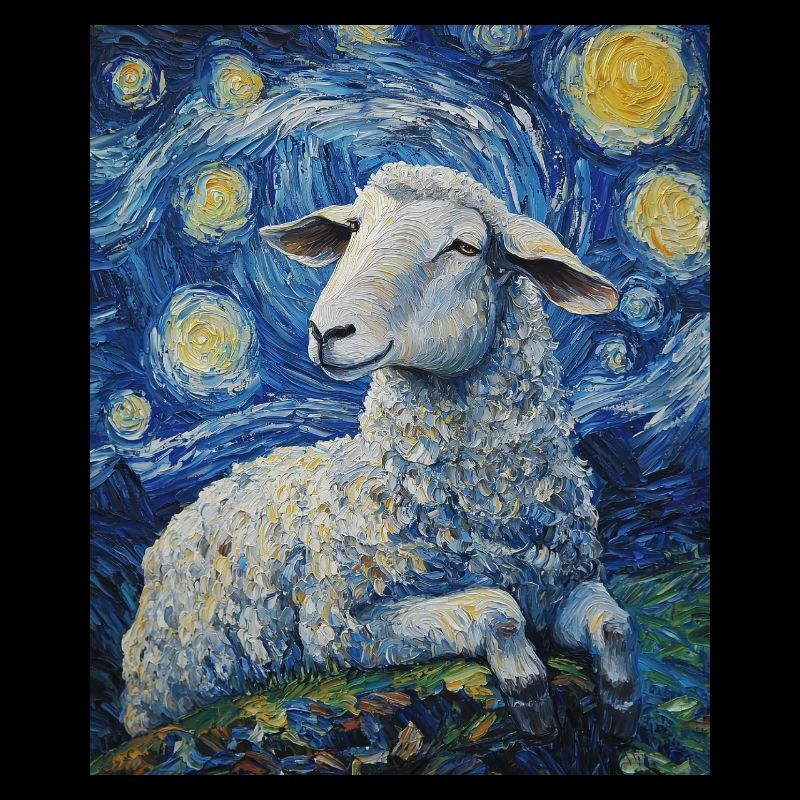 Sheep Van Gogh Style Starry Night