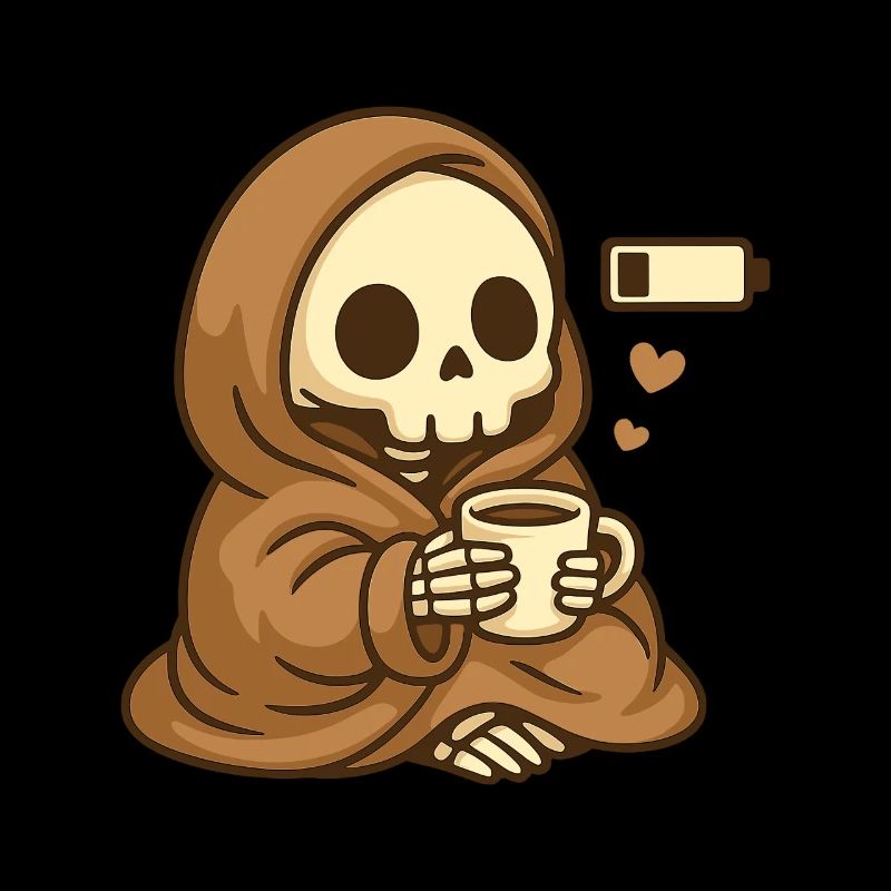 Low Battery Skeleton – Cozy Coffee