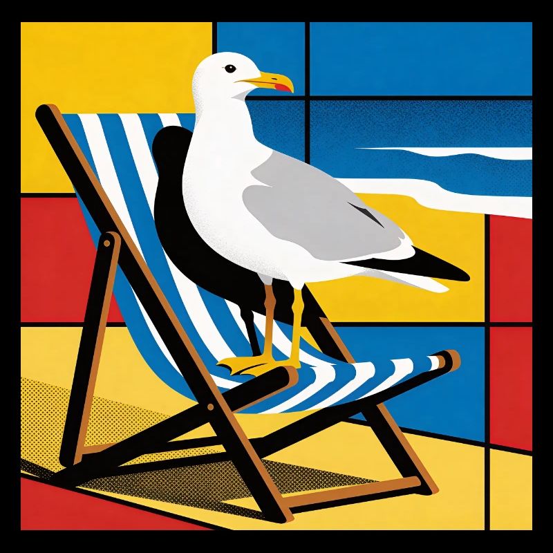 Seemöwe auf Strandstuhl Popkunst