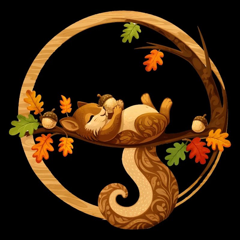 Schlafendes Eichhörnchen im Herbstkreis  