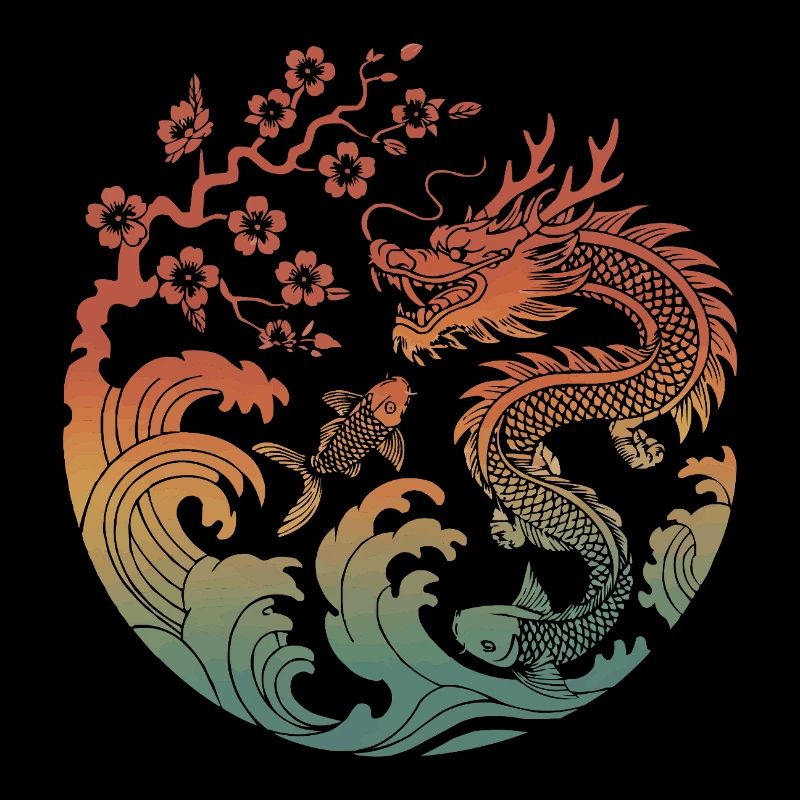 Drache & Koi Kreisdesign