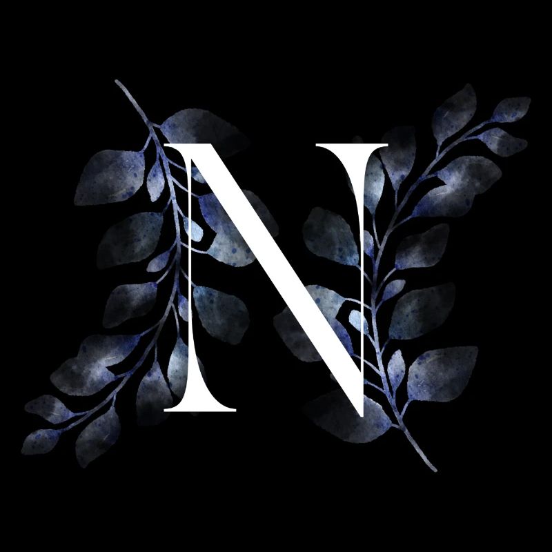 Monogramme N Floral Bleu