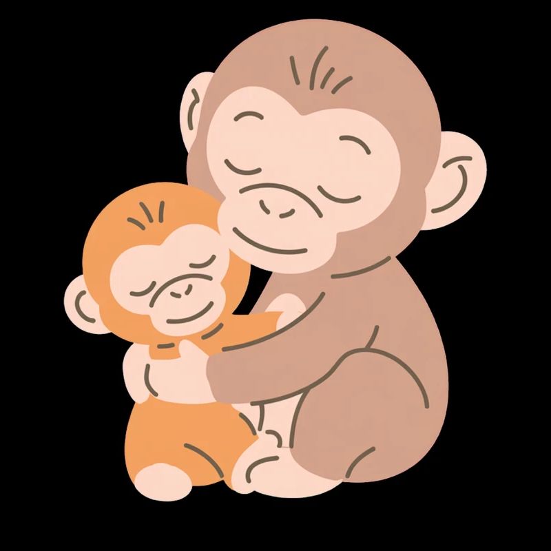 Les singes s’embrassent : Mère et Bébé