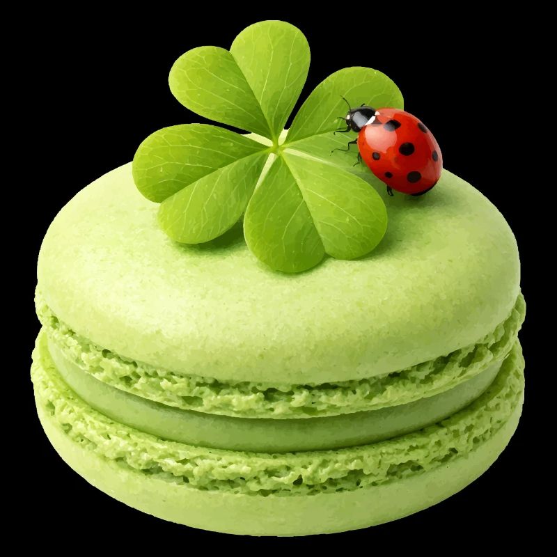 Macaron vert avec trèfle porte-bonheur