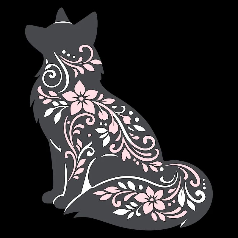 Silhouette de chat décorée de fleurs