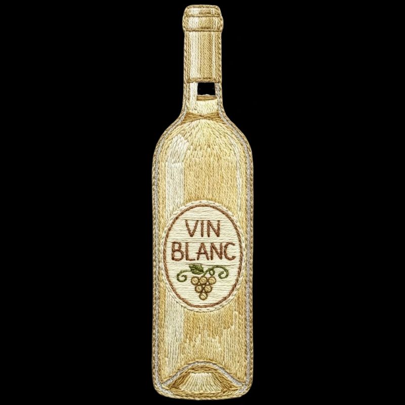 Bouteille de vin blanc dans un aspect brodé (imprimé)