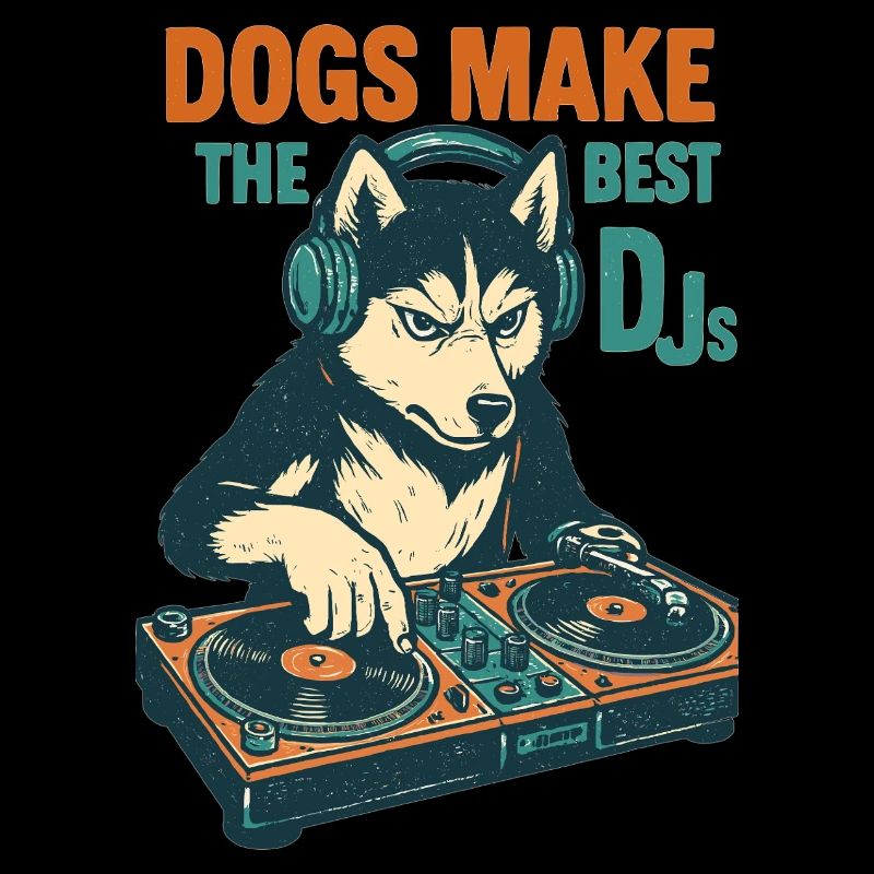 Husky DJ Retro Design: Dogs Make the Best DJs