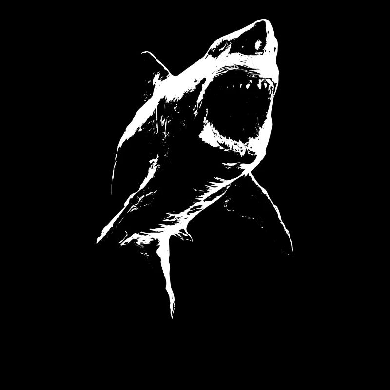 Requin géant menaçant – Silhouette noire et blanche