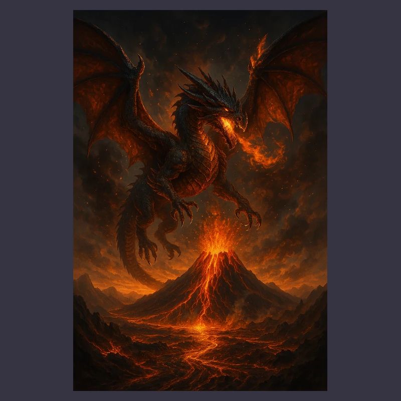 Feuerdrache über Vulkanlandschaft